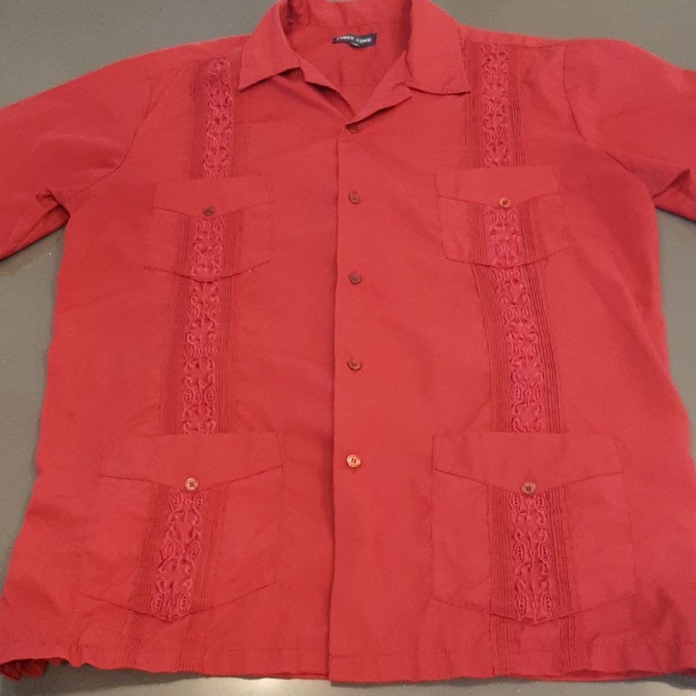 First line Cuban Cigar Shirt men XXL beach embroidered pleated button pockets,